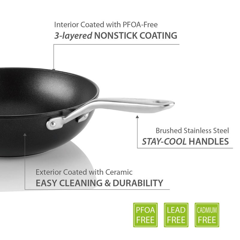 TECHEF - Onyx Collection, 12" Nonstick Flat Bottom Wok/Stir-Fry Pan with Glass Lid, PFOA Free, Dishwasher and Oven Safe, Made in Korea - Image 5